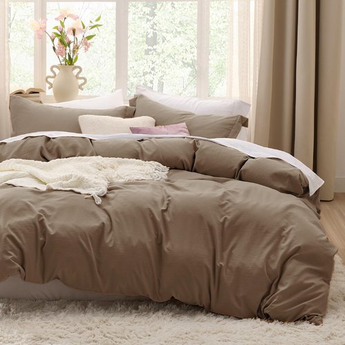 Bedsure Coffee Duvet Cover King Size - 3 Pieces Prewashed Cotton-Like Extra Soft Bedding Set, Includes 1 Duvet Cover 104x90 Inches with Zipper Closure & 2 Pillow Shams, Comforter Not Included