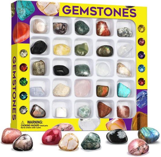Rocks Collection 25PCS Rock & Mineral Education Set - Gemstones, Healing Chakra Stones & STEM Guide