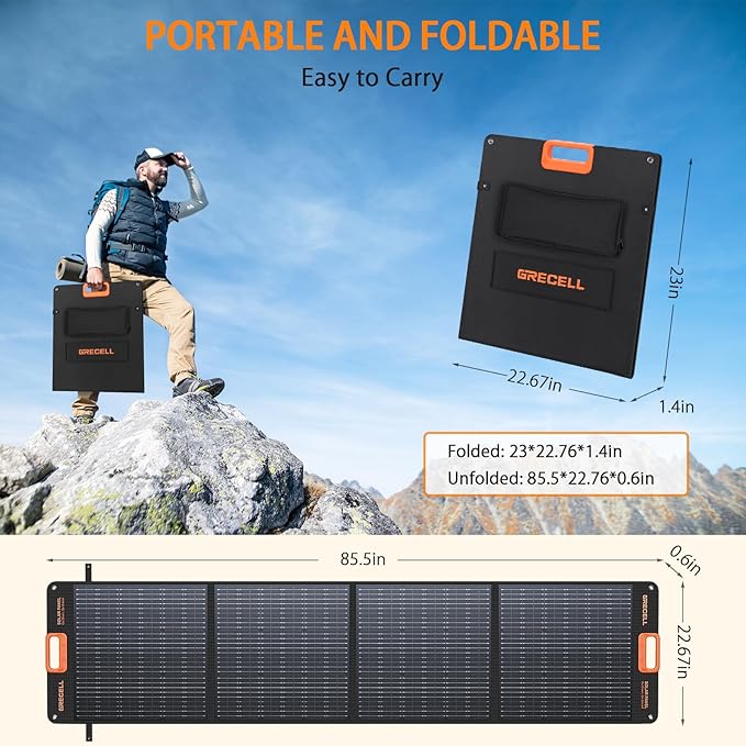 200W Portable Solar Panel for Power Station, Foldable Solar Charger w/ 4 Kickstands, IP65 Waterproof Solar Panel Kit w/DC XT60 Anderson Aviation Output for Outdoor RV Camper Blackout