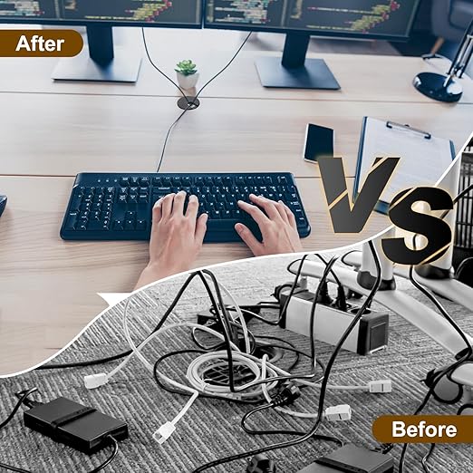 uxcell 5 Pcs 50mm (1.97 Inch) Desk Grommet, Plastic Cable Hole Cover, Wire Cord Cable Organizer for Home Office Computer Desk Cabinet, Silver