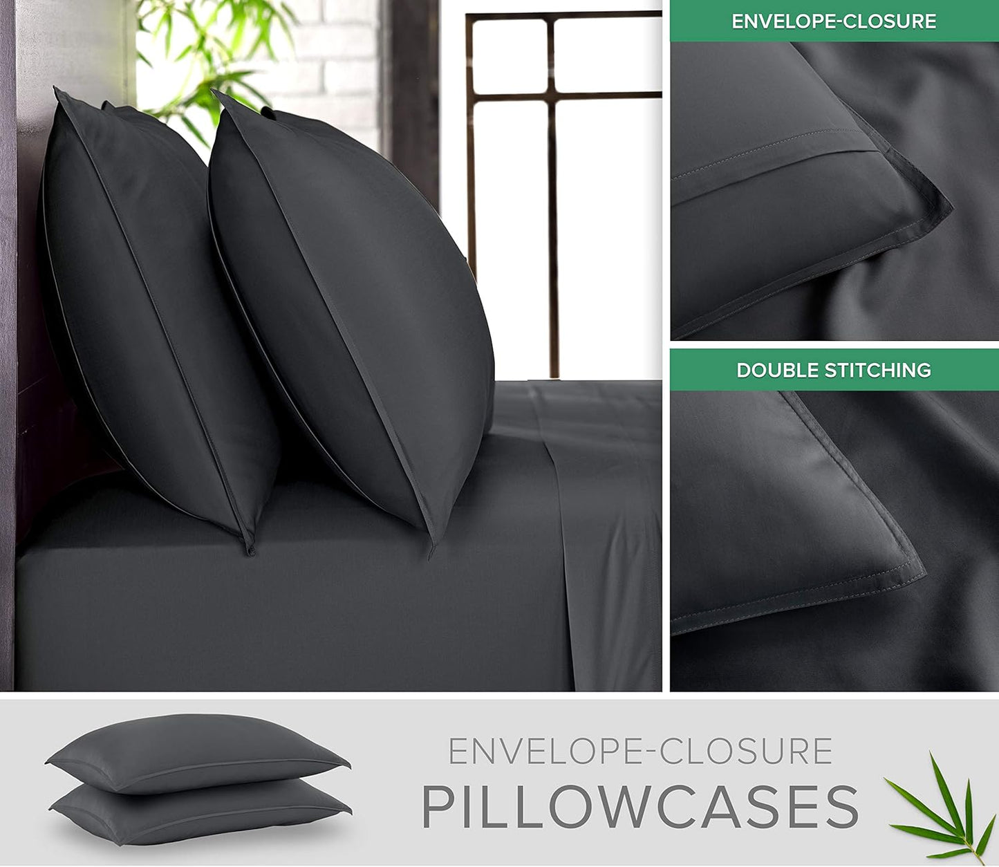 Pure Bamboo Queen Sheets - Luxuriously Soft 100% Organic Viscose Bed Sheet Set | Cooling Charcoal Color