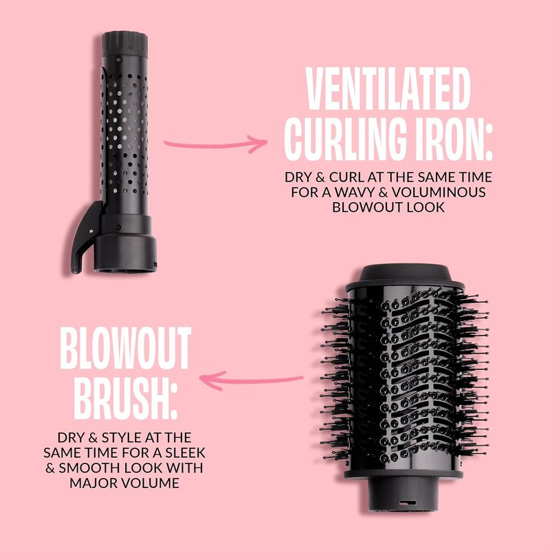 Foxybae 4-in-1 Blow-Dryer Brush Set - Curling Barrel & Diffuser for Frizz-Free Hair | Black Rose-Gold