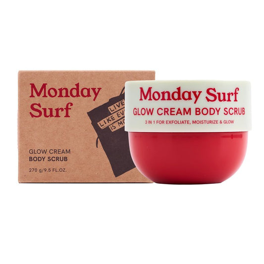 Monday Surf K Body Scrub Cream with Glycolic Acid – Moisturizing Vanilla floral Scent Exfoliating Scrub for Shaving Prep & Bumpy Skin – Vegan, Microplastic-Free, 9.5 oz