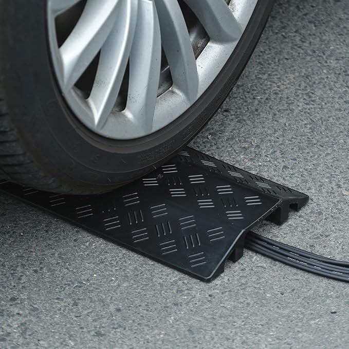 Anbotek - Medium 3 Pack - Floor Cord Cover Cord Protector Drop Over Drop Trak Cable Ramp for Office Warehouse - Black