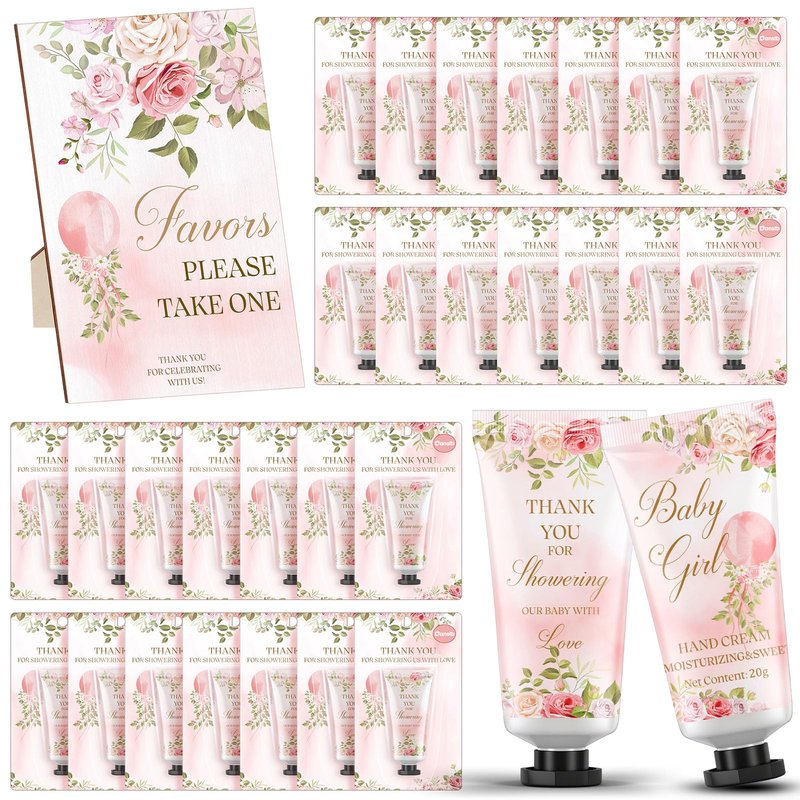 Dansib 30 Pack It's a Girl Baby Shower Hand Cream Baby Shower Favors Games Prizes Party Favors with 1 Wooden Stand for Guests for Gender Reveal Souvenirs, Gift Bags Stuffers