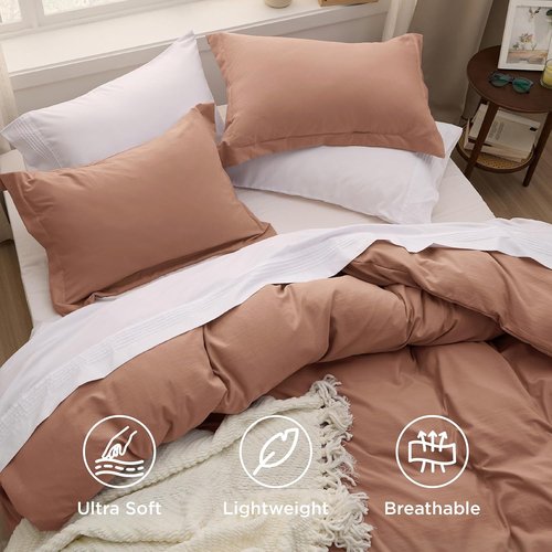 Bedsure Mocha Mousse Duvet Cover - King Size 3-Piece Soft Cotton-Like Bedding Set, 104x90 Inches with Zipper Closure & 2 Pillow Shams