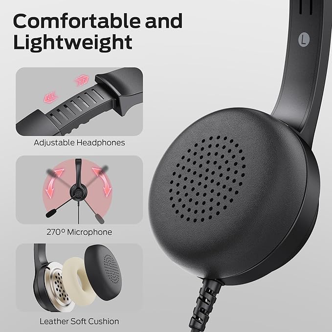 Monster Voicelink 100 Wired Headset, Wired Headphones with Noise Cancelling Microphone for PC Laptop, USB Connection Plug and Play, Computer Headset Use for Online Meeting, Work Call Center