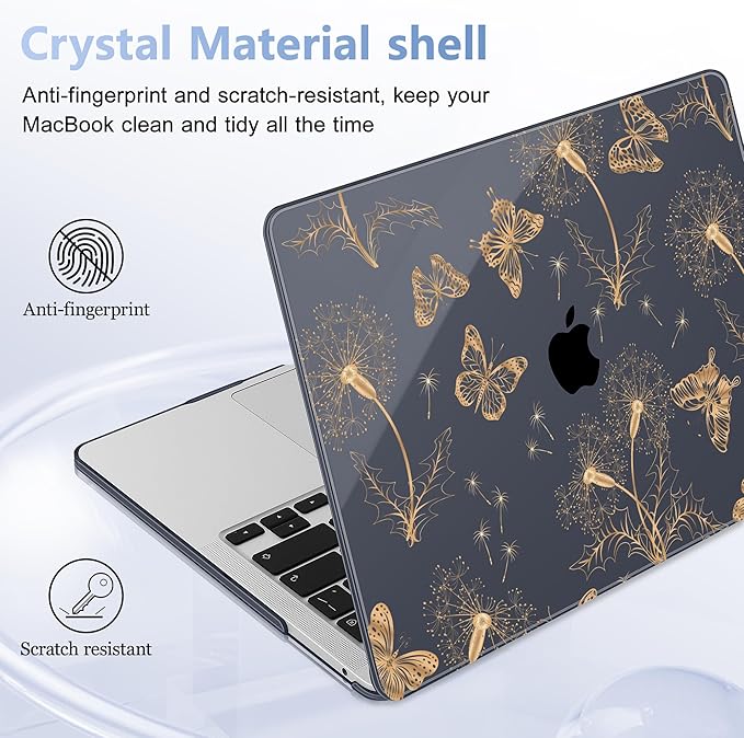 Lepeoac Case for MacBook Pro 13 inch Case M2 2022-2016 A2338 M1 A2251 A2289 A2159 A1989 A1708 A1706, Plastic Hard Shell + Keyboard Cover + Dust Plug, Butterflies