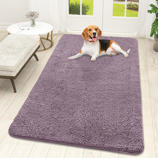 OLANLY Dog Door Mat - Absorbent Non-Slip Chenille for Muddy Paws | 59x32 Deep Plum, Quick Dry Washable Doormat