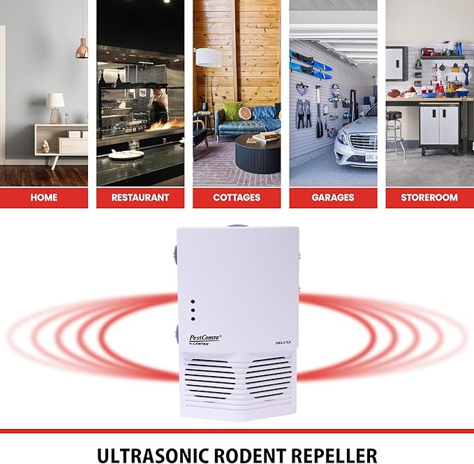 PestContro Deluxe Ultrasonic Rodent Repeller with Light, Bi-Directional Speakers, Direct Plug-in Non-Lethal Pest Control for Mice Rats Squirrels Chipmunks Kitchen Office Garage Basement Shed Attic