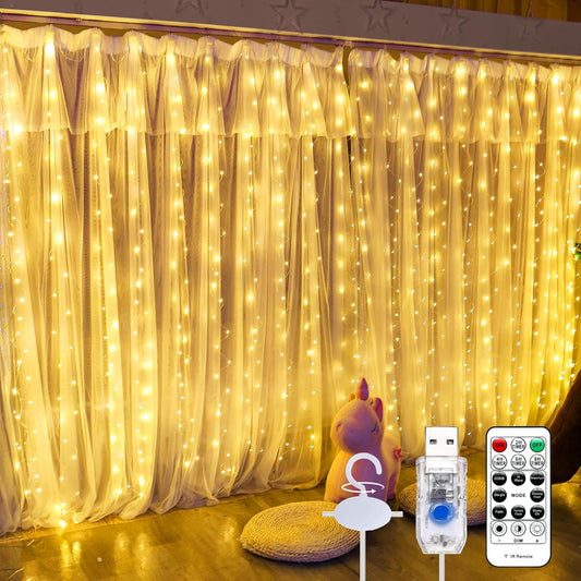 Skiennix 600LED Curtain Lights - 19.6ft x 9.8ft Fairy String Lights with 24 Hooks | 8 Modes for Wedding, Party, Xmas Decor