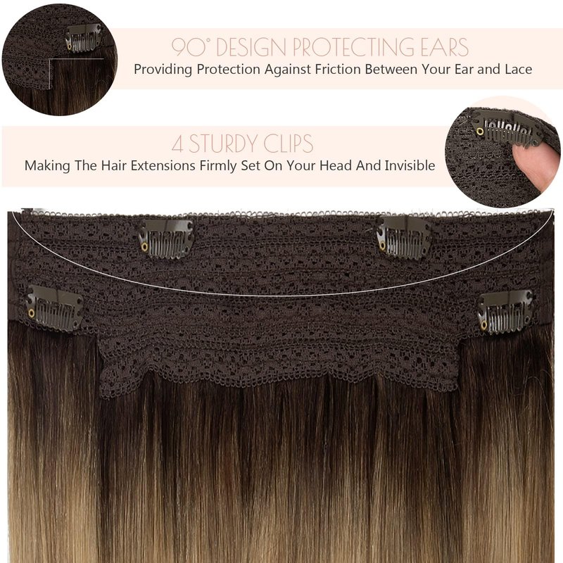 Loxxy Wire Hair Extensions Real Human Hair Silky Human Hair Extensions 18 Inch 95G Invisible Removable Fishing Line Clip in Extensions Human Hair Ombre Color Darkest Brown Fading to Chestnut Brown