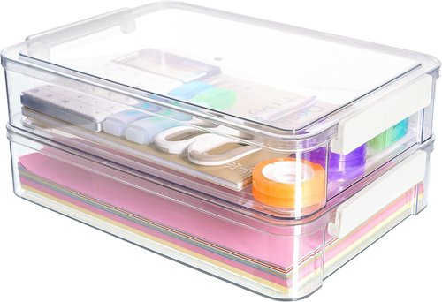 Citylife 6 Qt Plastic Storage Bins - Portable Stackable Bins with Lids for Organizing Documents & Crafts