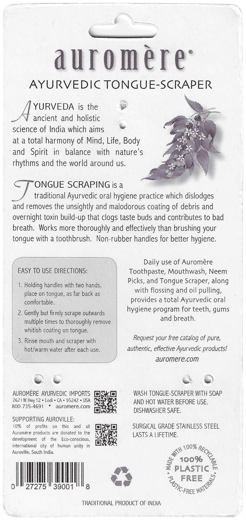 Auromere Tongue Cleaner, Ancient Oral Hygiene, Eco Friendly, Zero Waste, Stainless Steel, Eliminate Bad Breath (6 Pack)