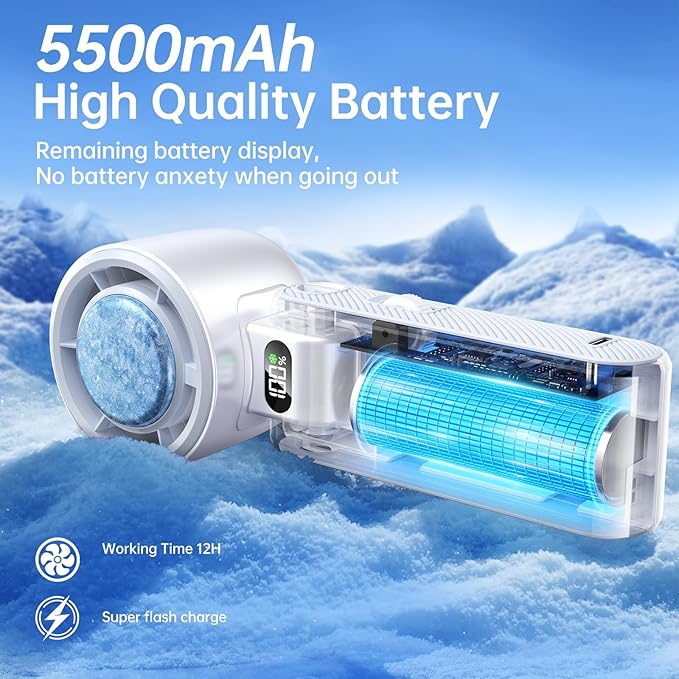 Handheld Portable fan with Turbo Cooling - Hand Held Fan Rechargeable, 1-199 Speeds, Up to 12Hrs Battery Life, Powerful Mini Personal fan for Travel, Outdoor, Beach & Makeup