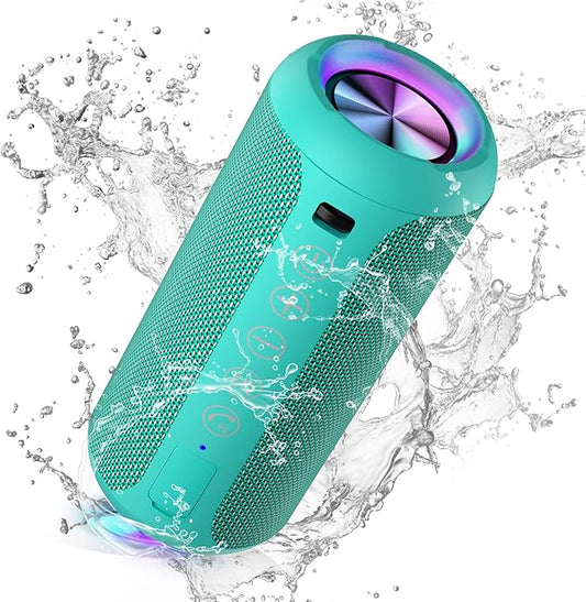 Ortizan Portable Bluetooth Speakers, IPX7 Waterproof Wireless Speaker with 24W Loud Stereo Sound, Outdoor Speaker with Bluetooth 5.3, Deep Bass, RGB Lights, Dual Pairing, 30H Playtime for Home