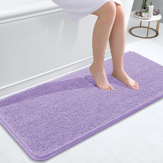 OLANLY Bathroom Runner Rugs - Soft Absorbent Chenille with Rubber Backing | Quick Dry, Machine Washable, Lavender 47x20