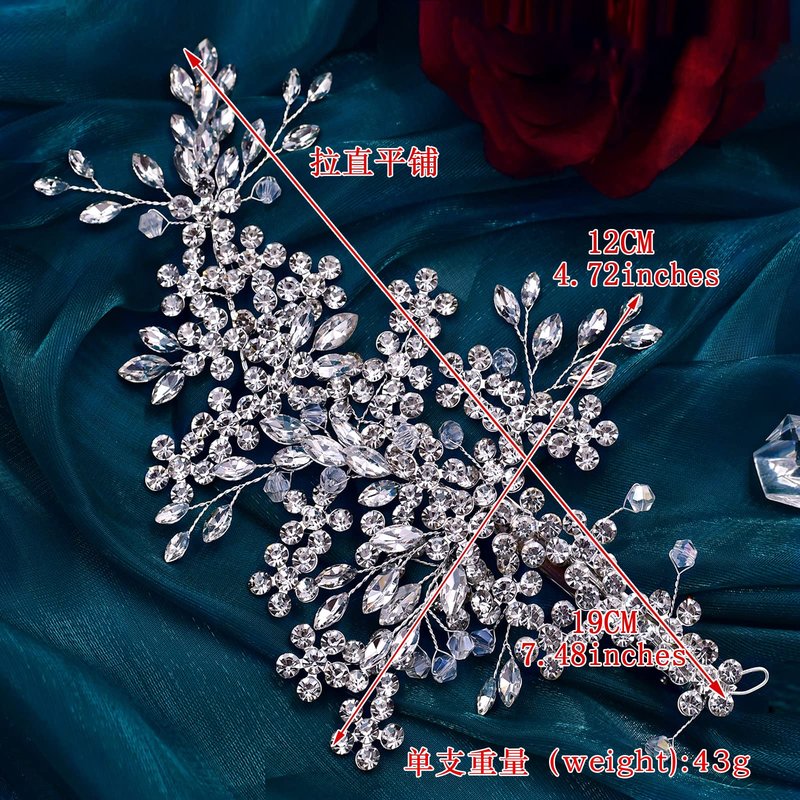 ULAPAN 2 Pack Bride Wedding Headband, Rhinestone Bridal Bridesmaid Hair Clips Accessories, Party Hair Accessories Headpieces for Women（Silver）
