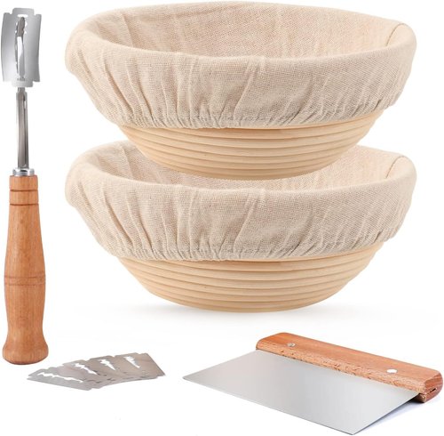DOYOLLA Sourdough Proofing Baskets - Professional Dough Proofing Bowls Kit with Cloth Liner | 8.5-Inch Round Set of 2