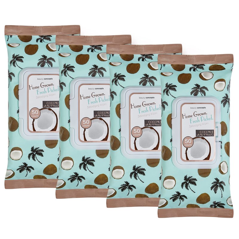 B.C. Beauty Concepts Makeup Remover Wipes – Gentle Facial Wipes for Easy Makeup Removal, 200 Count (Pack of 4), Coconut with Aloe & Vitamin C