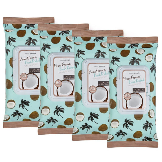 B.C. Beauty Concepts Makeup Remover Wipes – Gentle Facial Wipes for Easy Makeup Removal, 200 Count (Pack of 4), Coconut with Aloe & Vitamin C