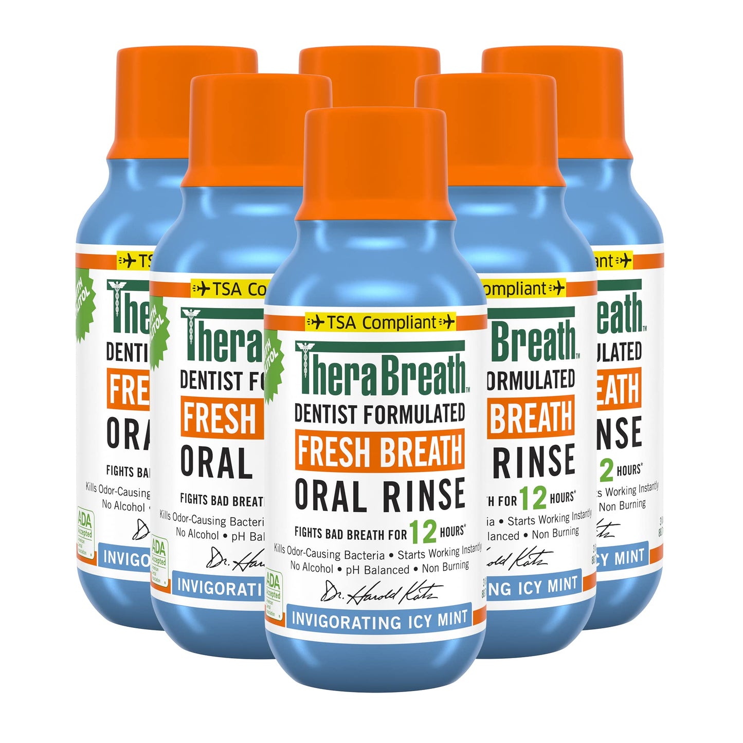 TheraBreath Dentist Formulated Fresh Breath Oral Rinse, Mild Mint & ICY Mint, 3 Fl Oz (Packs of 6)