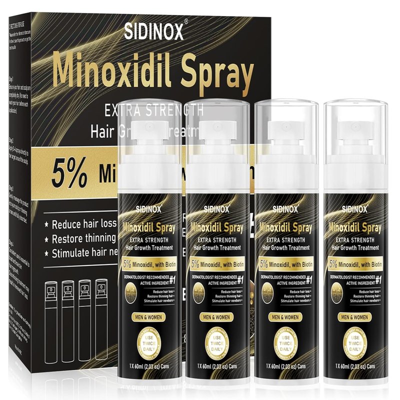 Minoxidil Spray for Hair Growth - Extra Strength 5% Formula with Biotin & Castor Oil | 4-Month Supply (4 Pack, 8.12 oz)