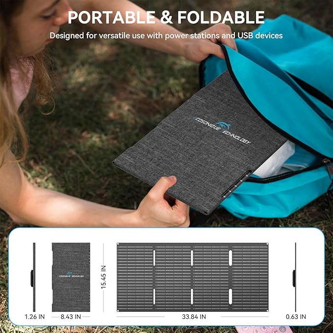 Ecosonique 60W Portable Foldable Solar Panels Charger with USB-C USB-A DC