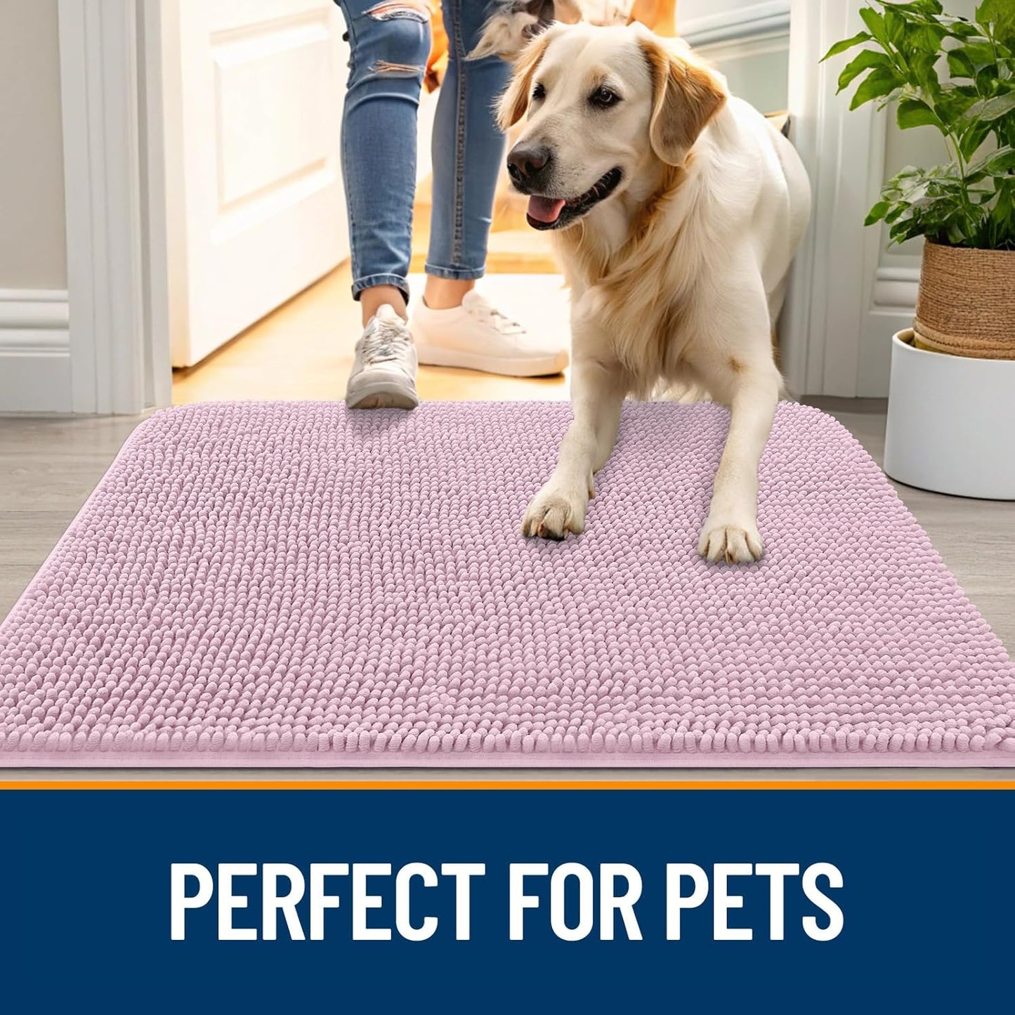 OLANLY Dog Door Mat - Absorbent Non-Slip Washable Doormat for Muddy Paws | 70x46, Dusty Rose