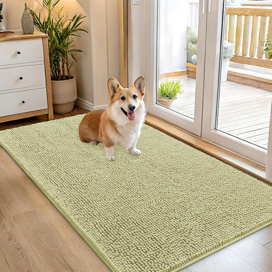 OLANLY Dog Door Mat - Absorbent Non-Slip Mud Mat for Indoor Use | 54x32, Quick Dry Chenille, Vanilla
