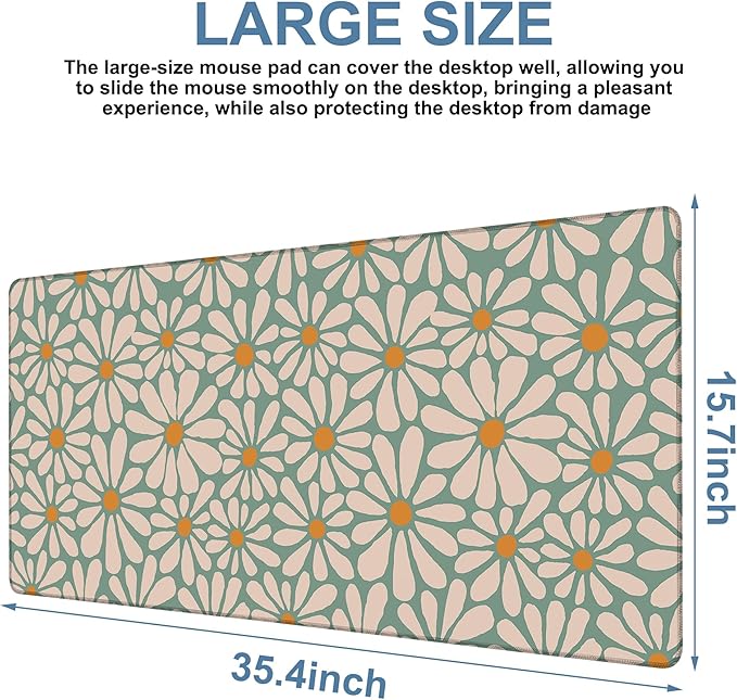 NITAHHHY Retro Daisy Flowers Gaming Mouse Pad 3mm Thick Stitched Edge Waterproof Non-Slip Large Computer Keyboard Mouse Mat,Suitable for Office Entertainment Decorative Desk Pad 35.4 x 15.7 Inches