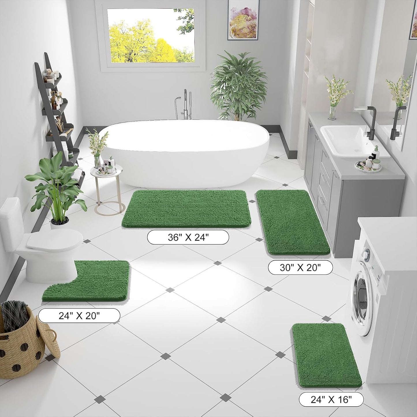 OLANLY Bathroom Runner Rugs - Soft Absorbent Chenille Bath Mats | Quick Dry, Machine Washable, 44x24, Olive Green