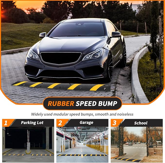 6FT Speed Bump 2 Pack, Heavy Duty Rubber Speed Bumps for Road Driveway, 2 Channel Modular Traffic Speed Humps for Low Cars Asphalt Concrete Gravel, 25,000 lbs Load Capacity