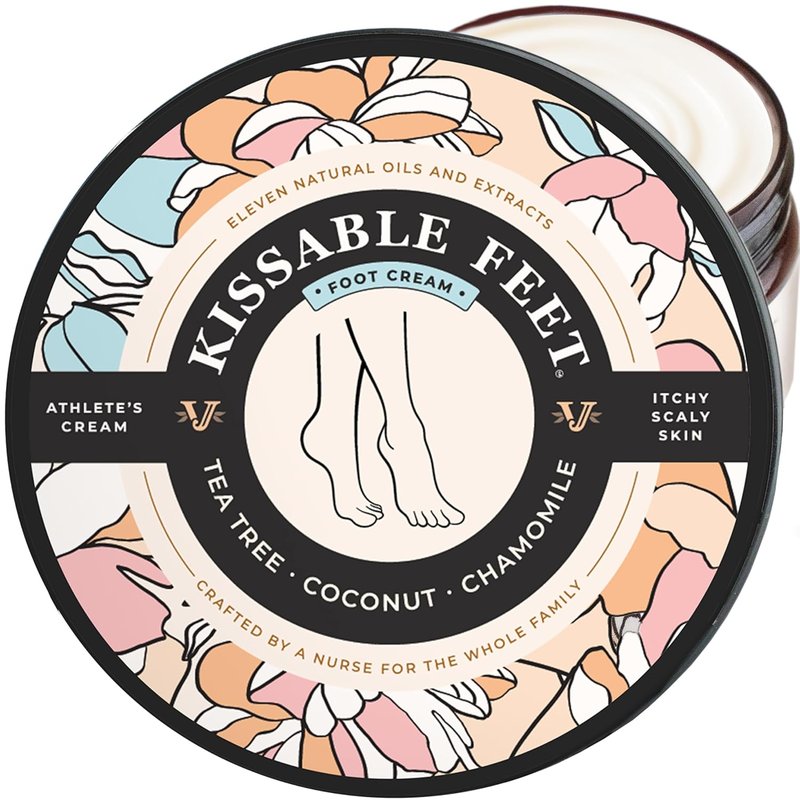 Kissable Feet Athletes Foot Cream - Soothing Relief for Itchy, Dry Skin with Tea Tree, Coconut & Chamomile | 3.5 oz