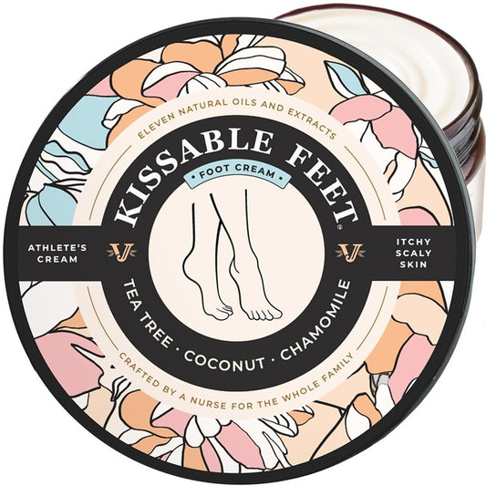 Kissable Feet Athletes Foot Cream - Soothing Relief for Itchy, Dry Skin with Tea Tree, Coconut & Chamomile | 3.5 oz