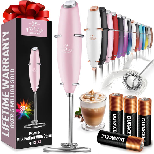 Zulay Milk Frother - Handheld Drink Mixer for Coffee & Cappuccino | Includes 4 Duracell Batteries