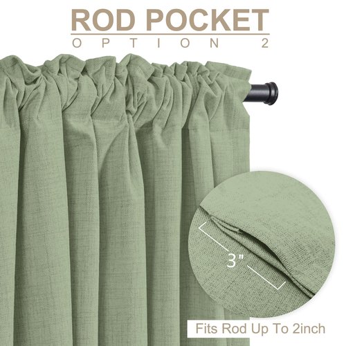 100% Blackout Shield Linen Blackout Curtains for Bedroom 90 Inches Long, Back Tab/Rod Pocket Living Room Drapes, Thermal Insulated Blackout Curtains 2 Panels Set, 50" W x 90" L, Sage