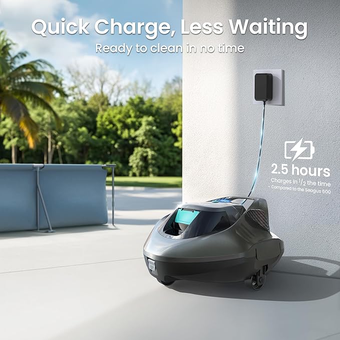 AIPER Cordless Robotic Pool Vacuum, Self-Parking Technology, Portable, Ideal for Above-Ground Flat Pool up to 40 Feet, Grey