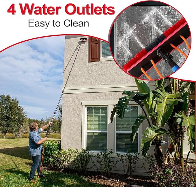 Telescopic Cleaning Brush, Multi-Purpose Water Spray Brush, Solar Panel Cleaning Equipment, Telescopic Hydrocleaner, 3.6m-10.8m, Roof Cleaning Tools Window Cleaner Kit(16FT/4.8M)