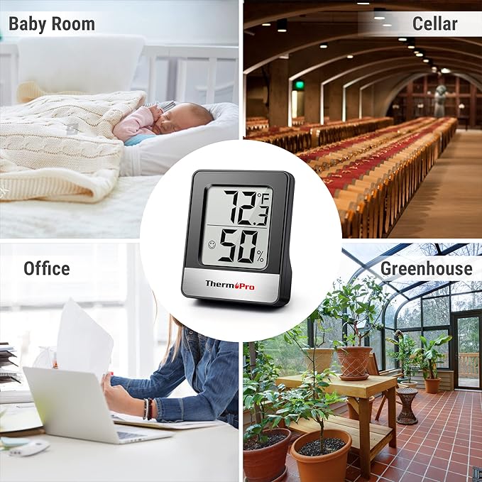 TempPro TP49 3 Pieces Digital Hygrometer Indoor Thermometer Humidity Meter Mini Hygrometer Thermometer with Temperature and Humidity Monitor Room, Black (Previously ThermoPro)