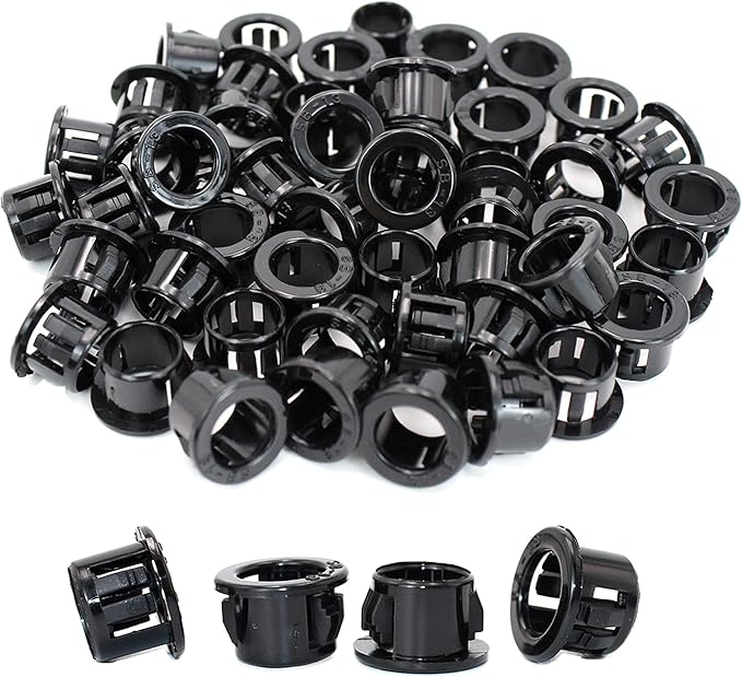 EASYEAH 1/2"(13mm) Black Snap-in Knockout Insulating Bushing Grommets, Plastic Cable Hole Grommets for Wiring, Round Nylon Snap in Locking Electrical Wire Cord Hose & Tubing Bushings Grommets, 50pcs