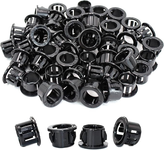 EASYEAH 1/2"(13mm) Black Snap-in Knockout Insulating Bushing Grommets, Plastic Cable Hole Grommets for Wiring, Round Nylon Snap in Locking Electrical Wire Cord Hose & Tubing Bushings Grommets, 50pcs
