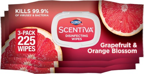 Clorox Scentiva Disinfecting Wipes - Grapefruit & Orange Blossom Scent | 75 Count, Pack of 3