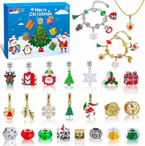 Advent Calendar Bracelets - 24-Day Christmas Countdown with DIY Charm Bracelets & Necklace Set for Teens