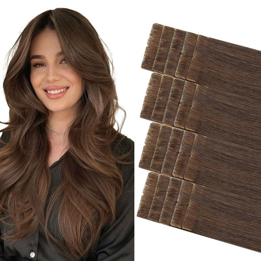 COOKAYU Invisible Tape in Human Hair Extensions, Medium Brown Injected Tape ins Real Human Hair Seamless Extensions 20pcs 30g 14Inch