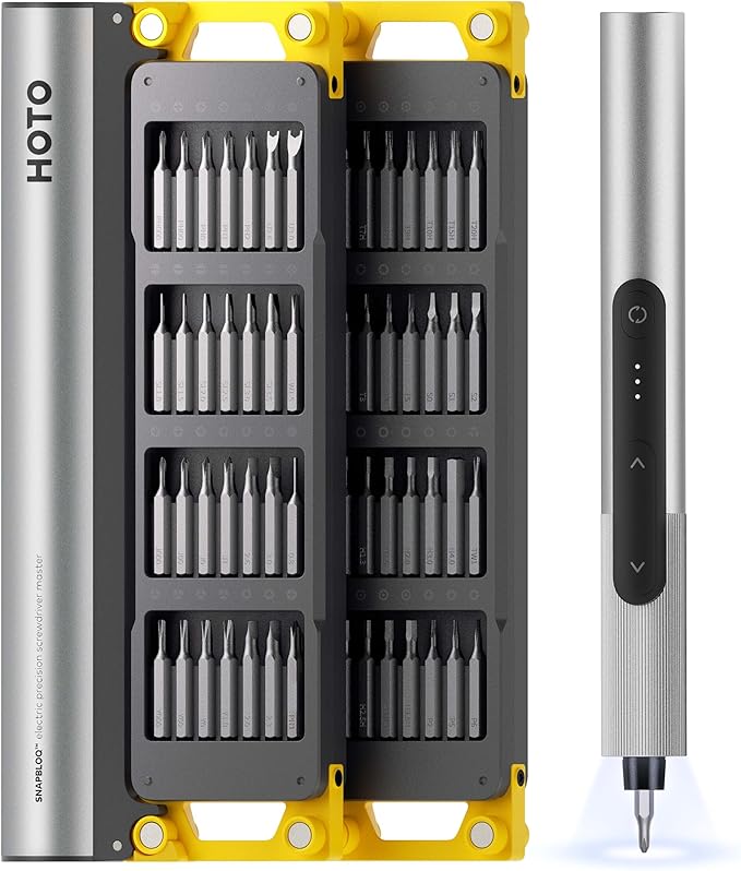 HOTO SNAPBLOQ™ S-A01 3.7V Electric Screwdriver, 56 Bits & 3 Torque Settings, LED Light, Eyeglass Repair Kit, Precision Screwdriver Set with Torx for Phone, Watch, Laptop, Gaming Consoles