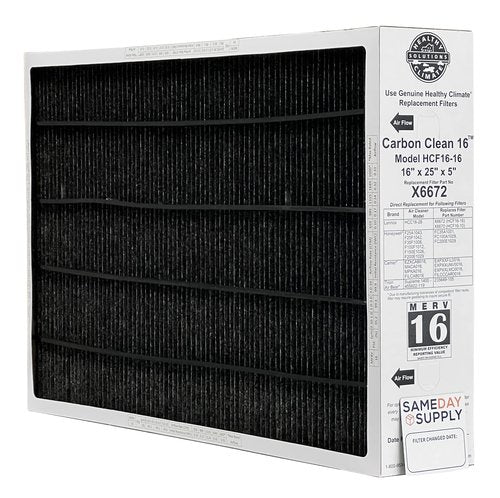 Lennox Healthy Climate Lennox X6672 16x25x5 Healthy Climate Carbon-Clean MERV 16 Filter Bundle with Same Day Supply Filter Change Reminder