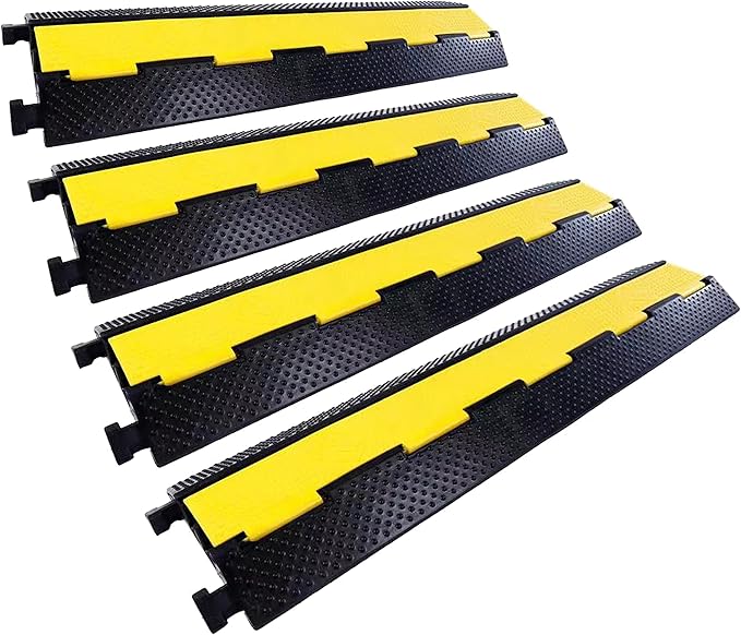 YONSHENG Rubber Cable Ramp Cord Cover Cable Protector Ramps Wire Hose Protective 2 Channel 22000Lbs Load Capacity Traffic Speed Bump for Asphalt Concrete Gravel Driveway Indoor Outdoor, 4 Pack
