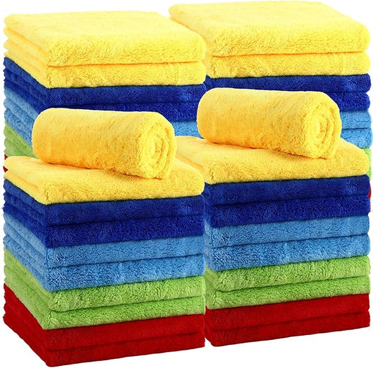 Shimeyao 30 Pcs 16 x 16 Inch Edgeless Microfiber Plush Towels for Cars Detailing Drying Wash Polishing Absorbent Cleaning Cloths, 500 GSM(Multicolor)
