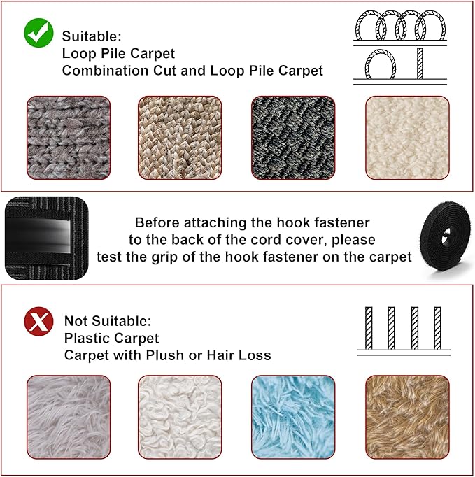 8.2ft Cord Cover Floor, Soft PVC Cord Covers for Wires on Floor, Self-Adhesive Cord Hider, Cable Management Wire Protector for Commercial Office Carpet/Floors/Wall Off White